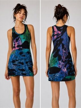 Vivienne Tam Green Blue Pink Abstract Racerback Tank Mini Dress